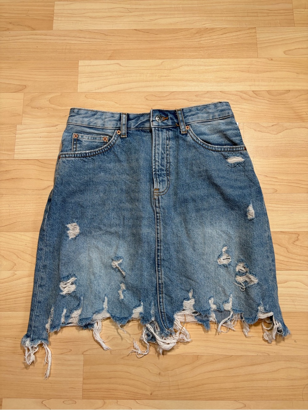 Zara Distressed Denim Skirt